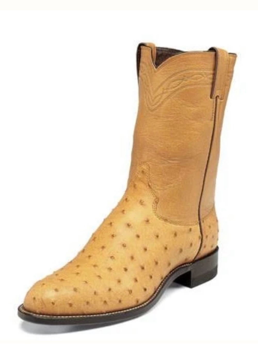 Justin Men's 3104  Roper Antique Saddle Full Quill Ostrich Leather Boots  Sz. 9D